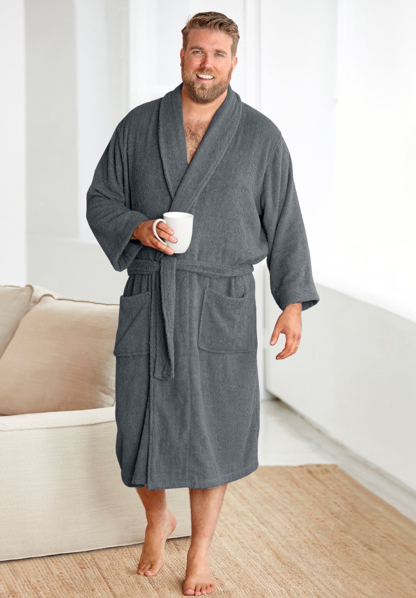 Terry Bathrobe with Pockets, STEEL