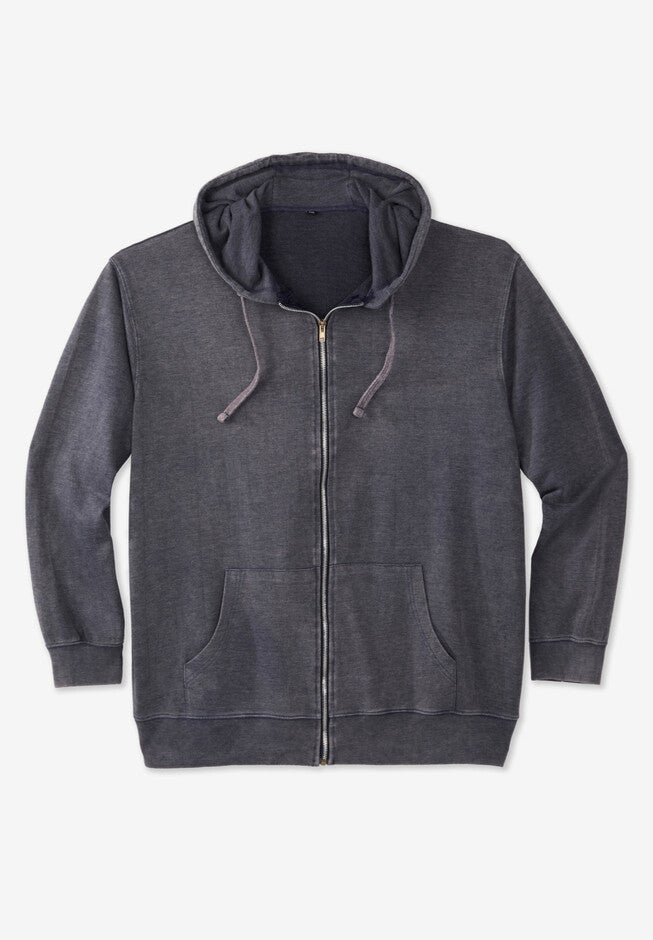 Lightweight Shrinkless Terry Zip Front hoodie, CHARCOAL ACID WASH, hi-res image number 0