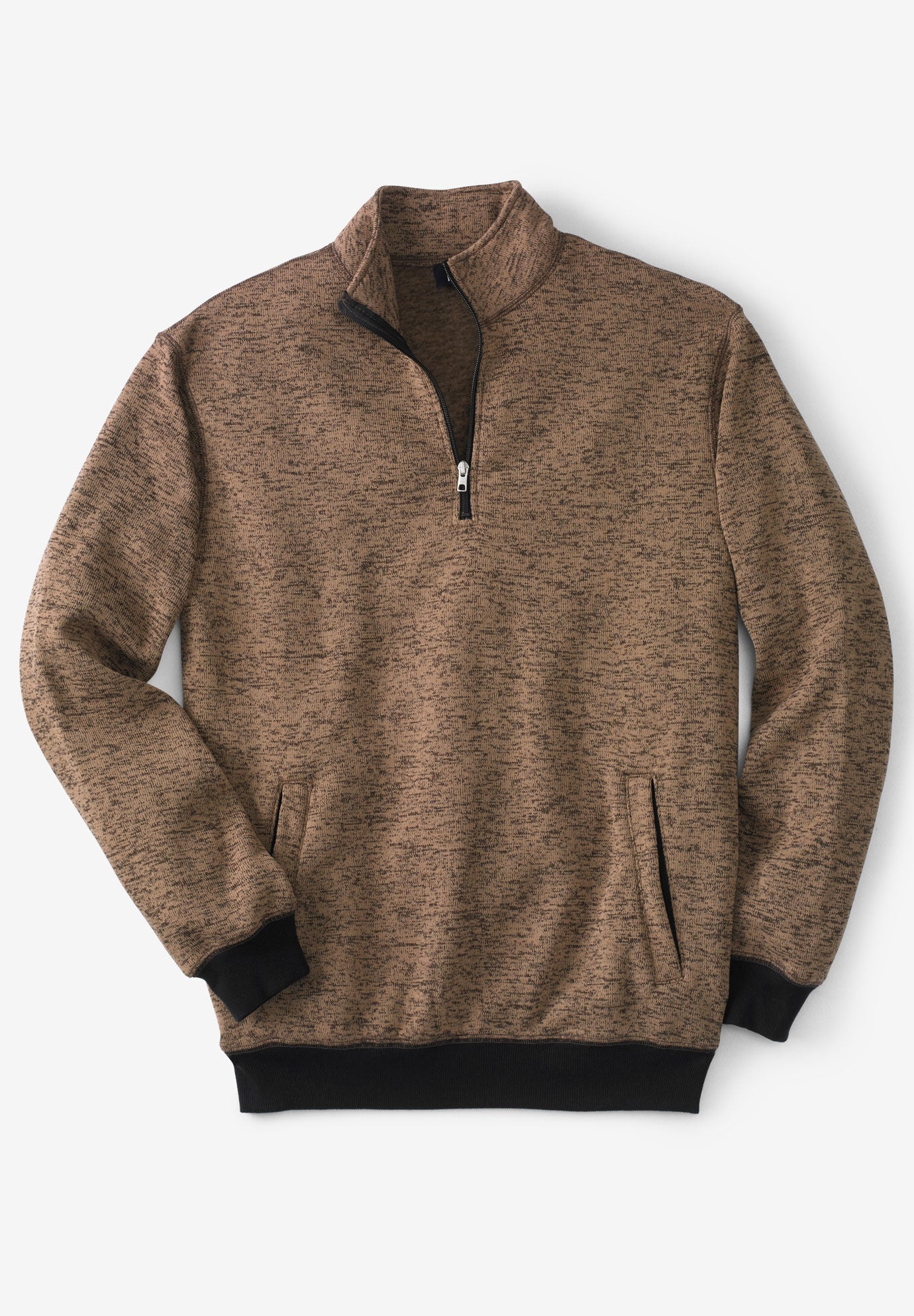 Quarter Zip Sweater Fleece for Big and Tall Brown Marl King Size