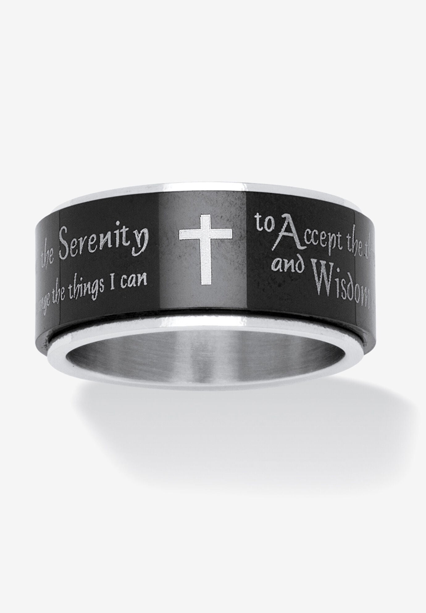 Stainless Steel Enamel Serenity Prayer Ring (9.5Mm), BLACK, hi-res image number 0