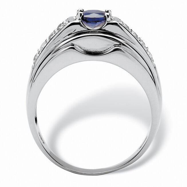 Men's 1.53 TCW Genuine Sapphire and CZ Ring in Sterling Silver, BLUE, on-hover image number null