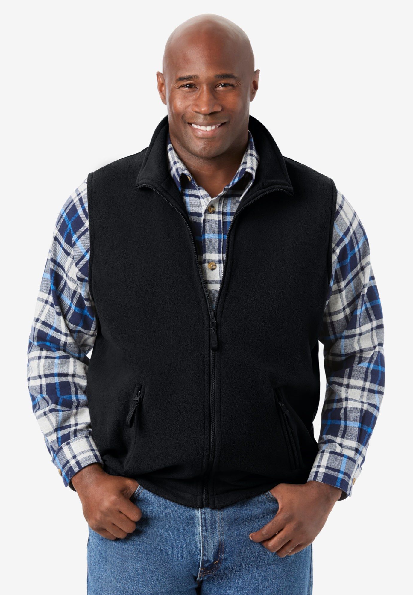 Explorer Zip Vest - Plush Fleece Style, Black | King Size