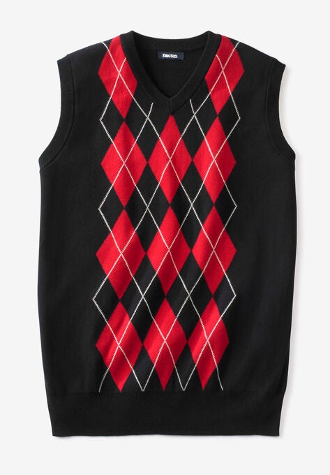 V-Neck Argyle Sweater Vest, BLACK ARGYLE, hi-res image number null