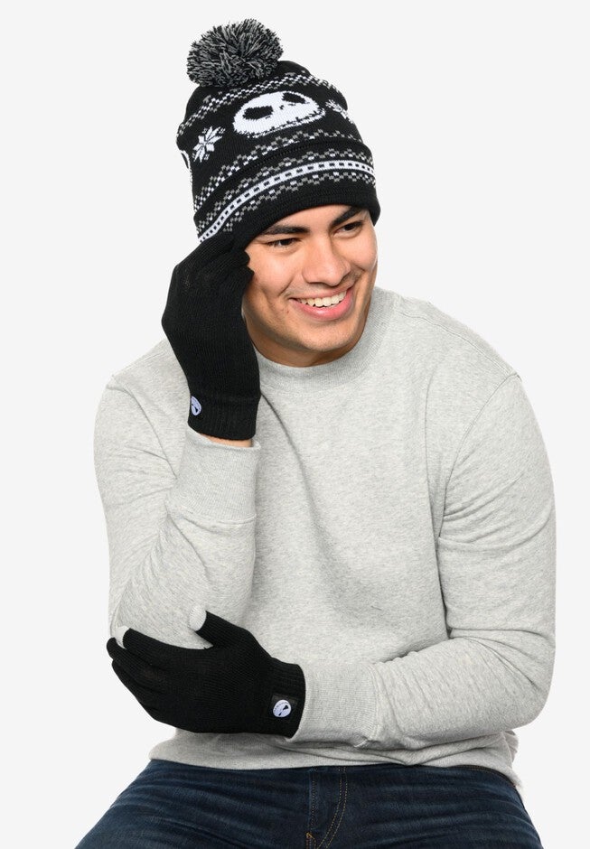 Men's Nightmare Before Christmas Knit Beanie Hat & Touch Screen Gloves  2-Piece Set, BLACK, alternate image number 3