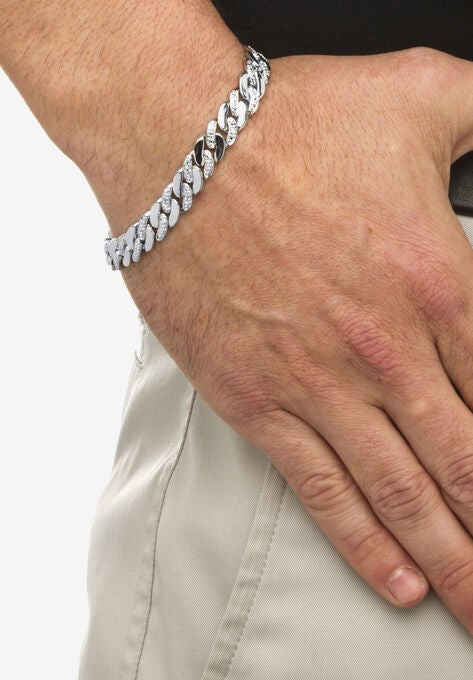 Men'S Platinum Plated Curb Link Bracelet (9Mm), Genuine Diamond Accent 9.5", , alternate image number null