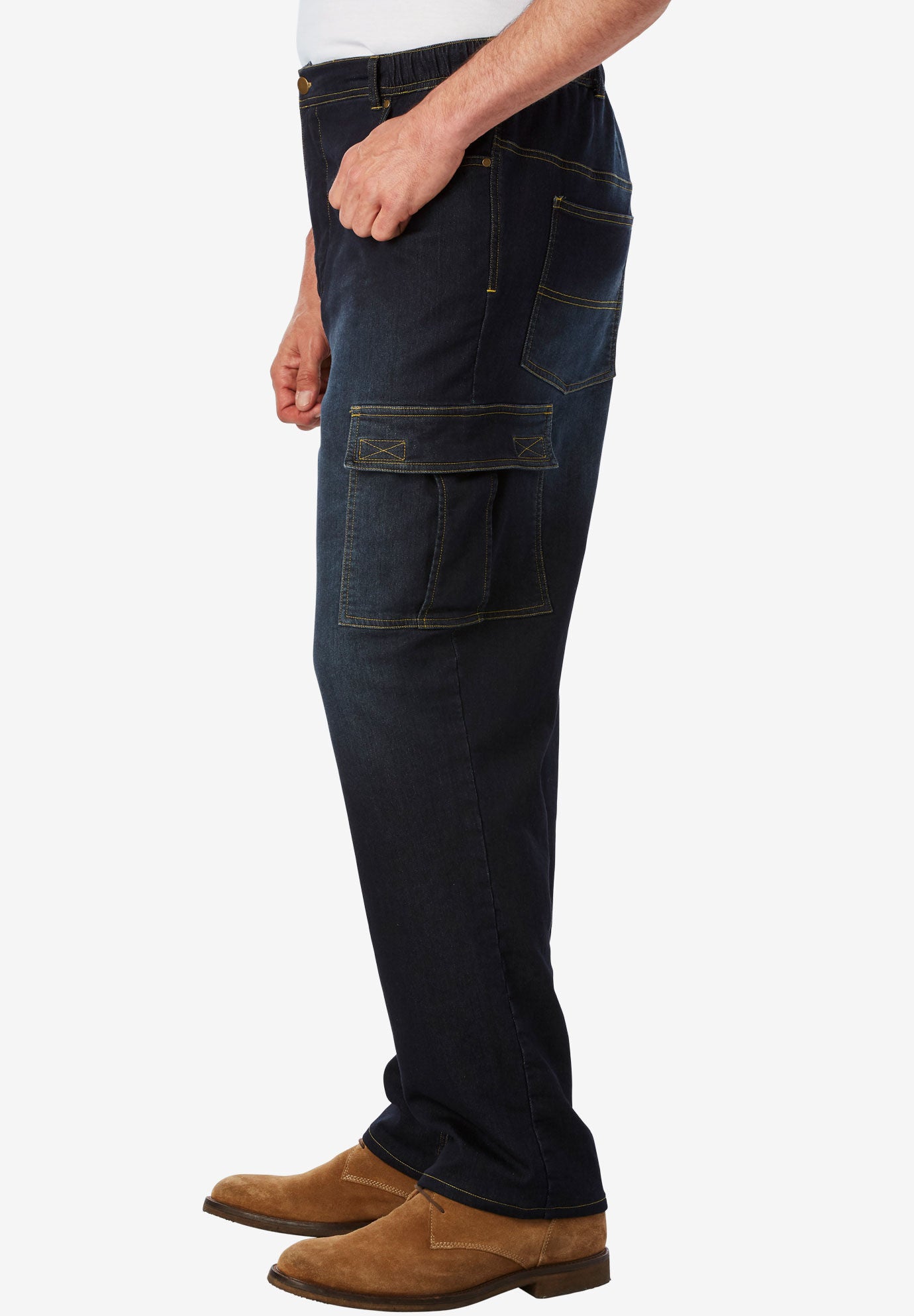 Cargo Sweatpants with Denim Look Men s Relaxed Fit Dark Rinse King Size