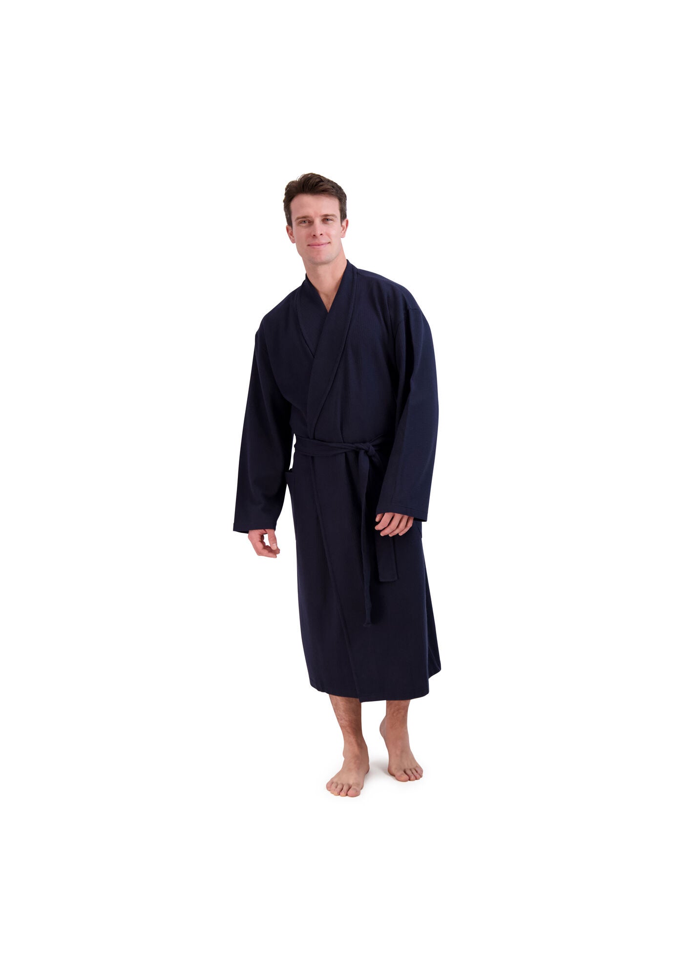 Hanes Men&#39;s Tall Waffle Knit Robe, NAVY, hi-res image number 0