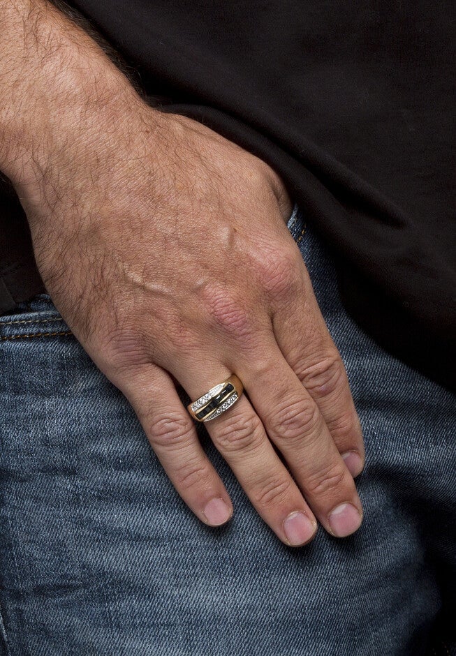 Men's Yellow Gold over Sterling Silver Square Sapphire and Round Ring Cubic Zirconia (7 5/8 cttw), , alternate image number 3