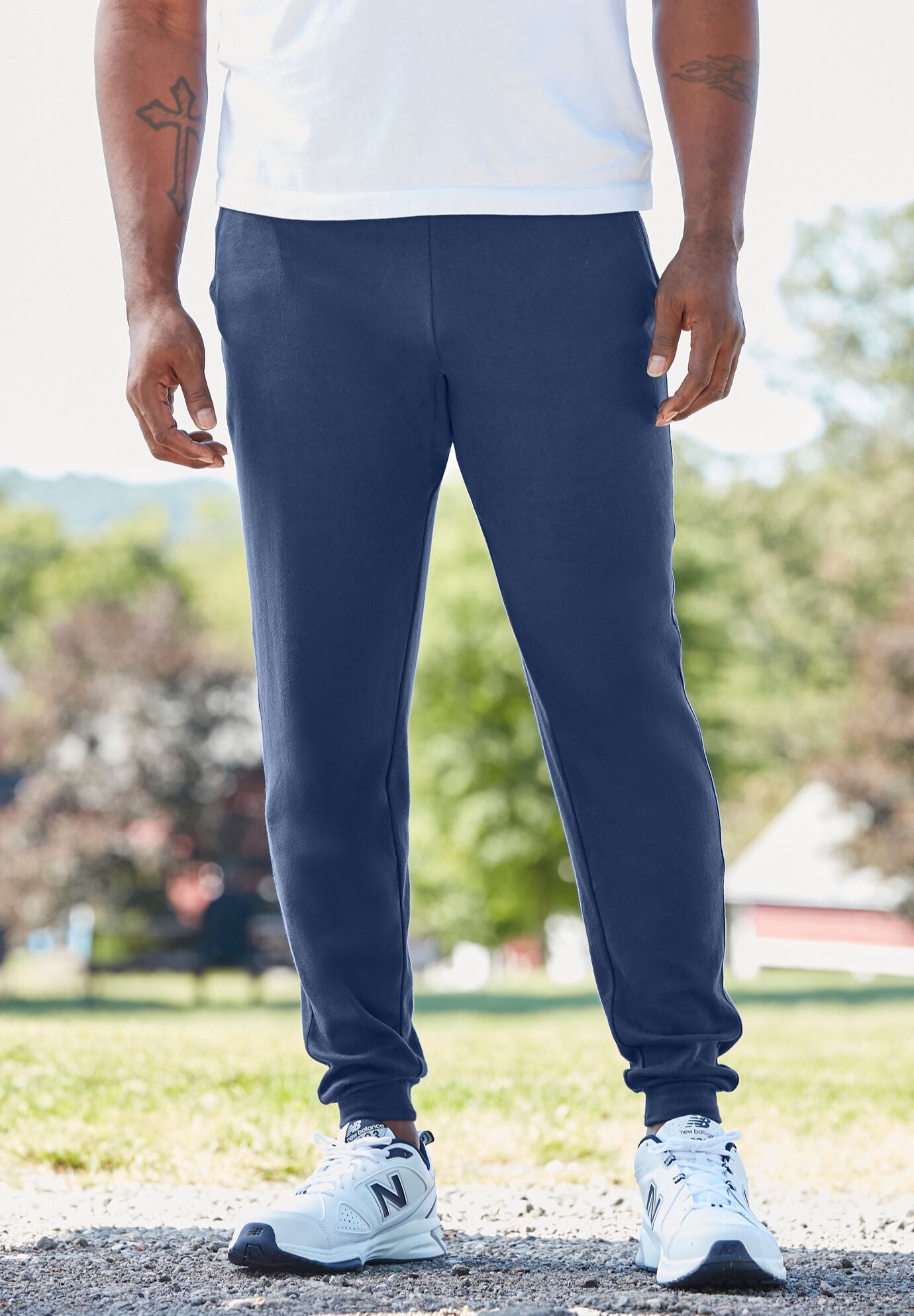 Jersey Jogger Pants with Zip Pockets Navy King Size