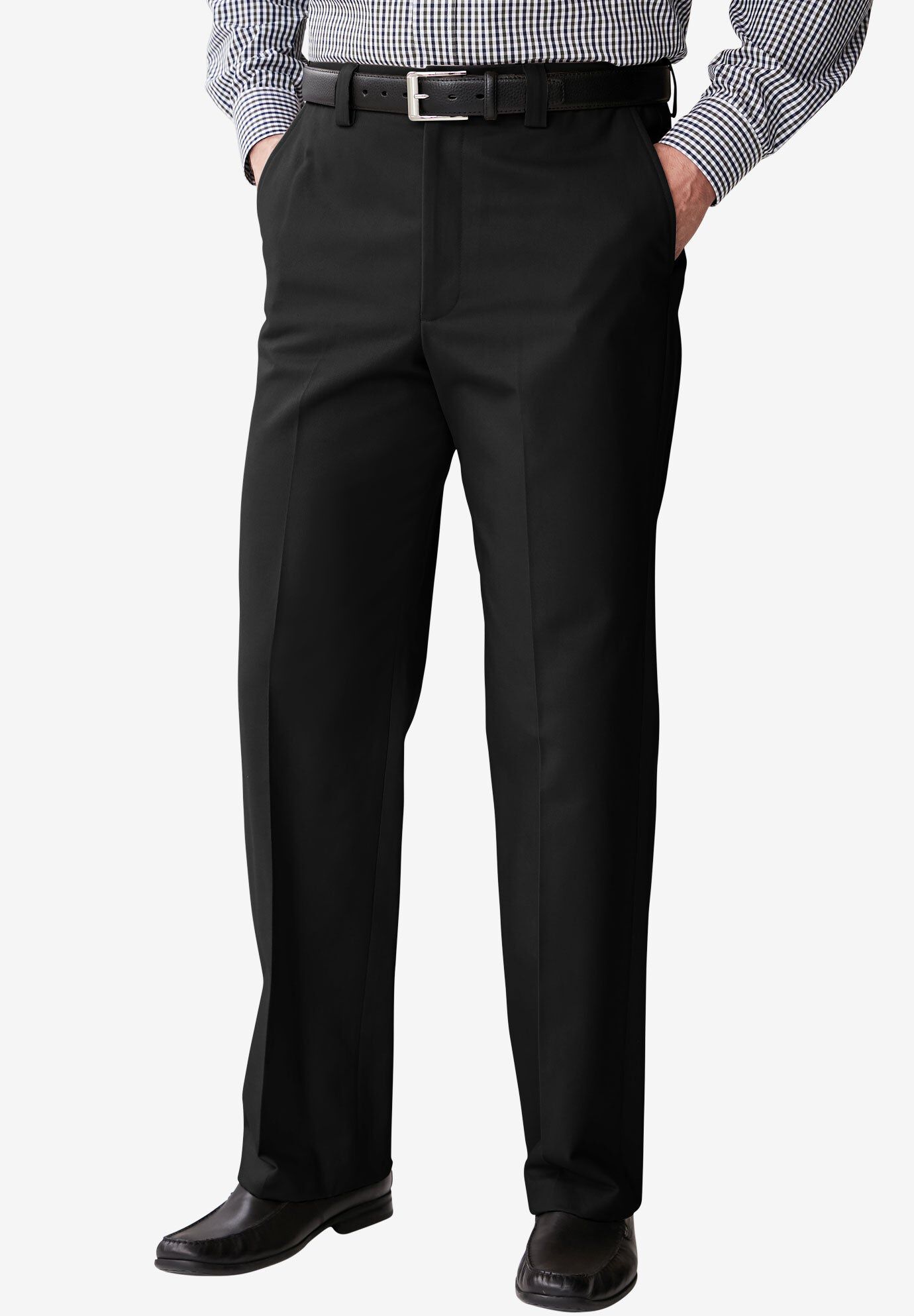 Wrinkle-Free Relaxed Fit Elastic Waist Pants, Black | King Size