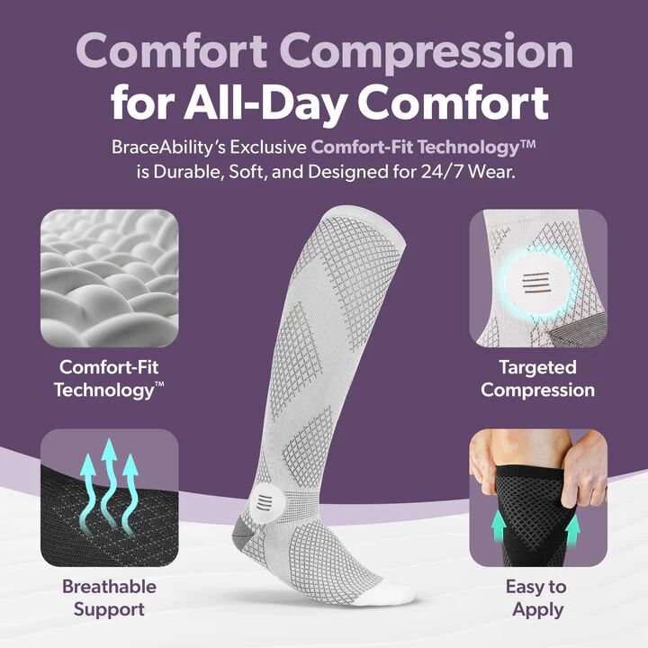 Closed Tall Knee High Compression Socks, GRAY, alternate image number 2