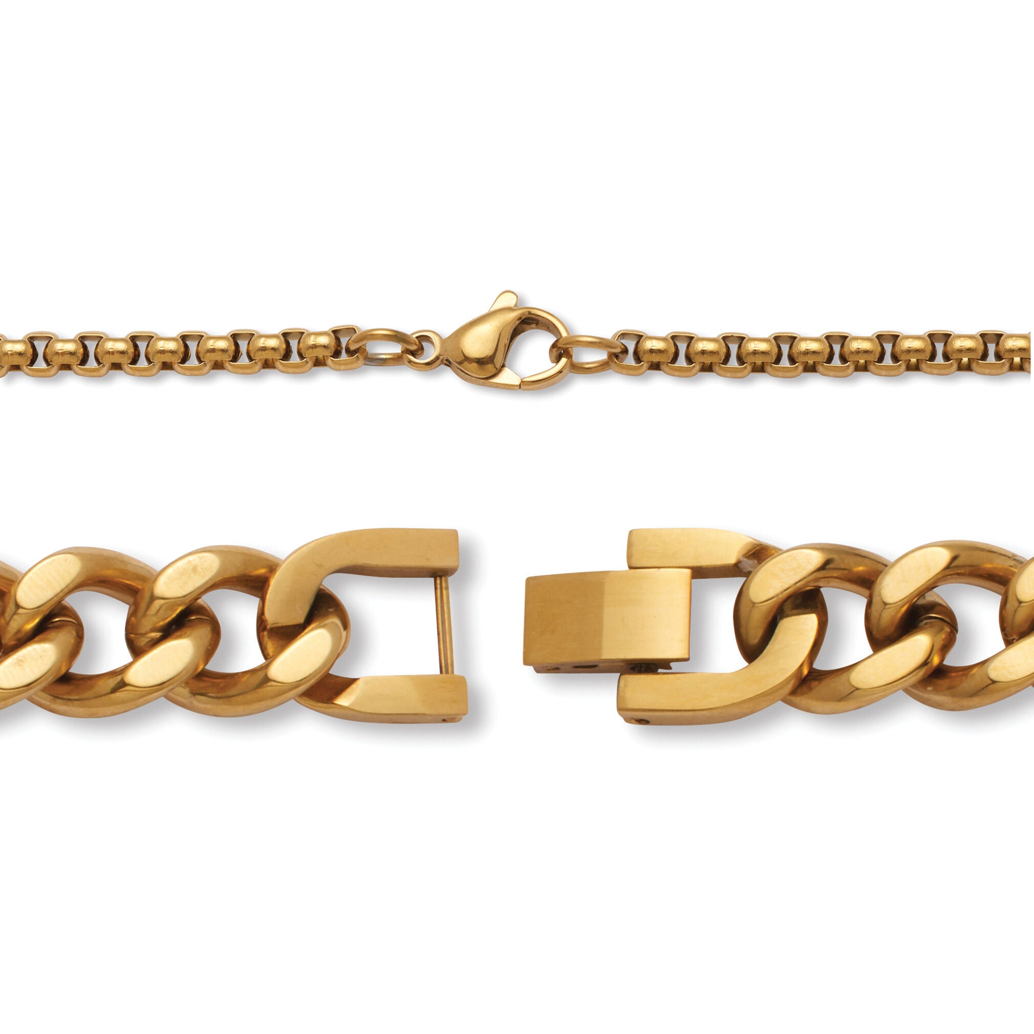 Men's Crystal Gold Ion-Plated Stainless Steel Dog Tag Necklace Set 26 Inch, WHITE, on-hover image number 1