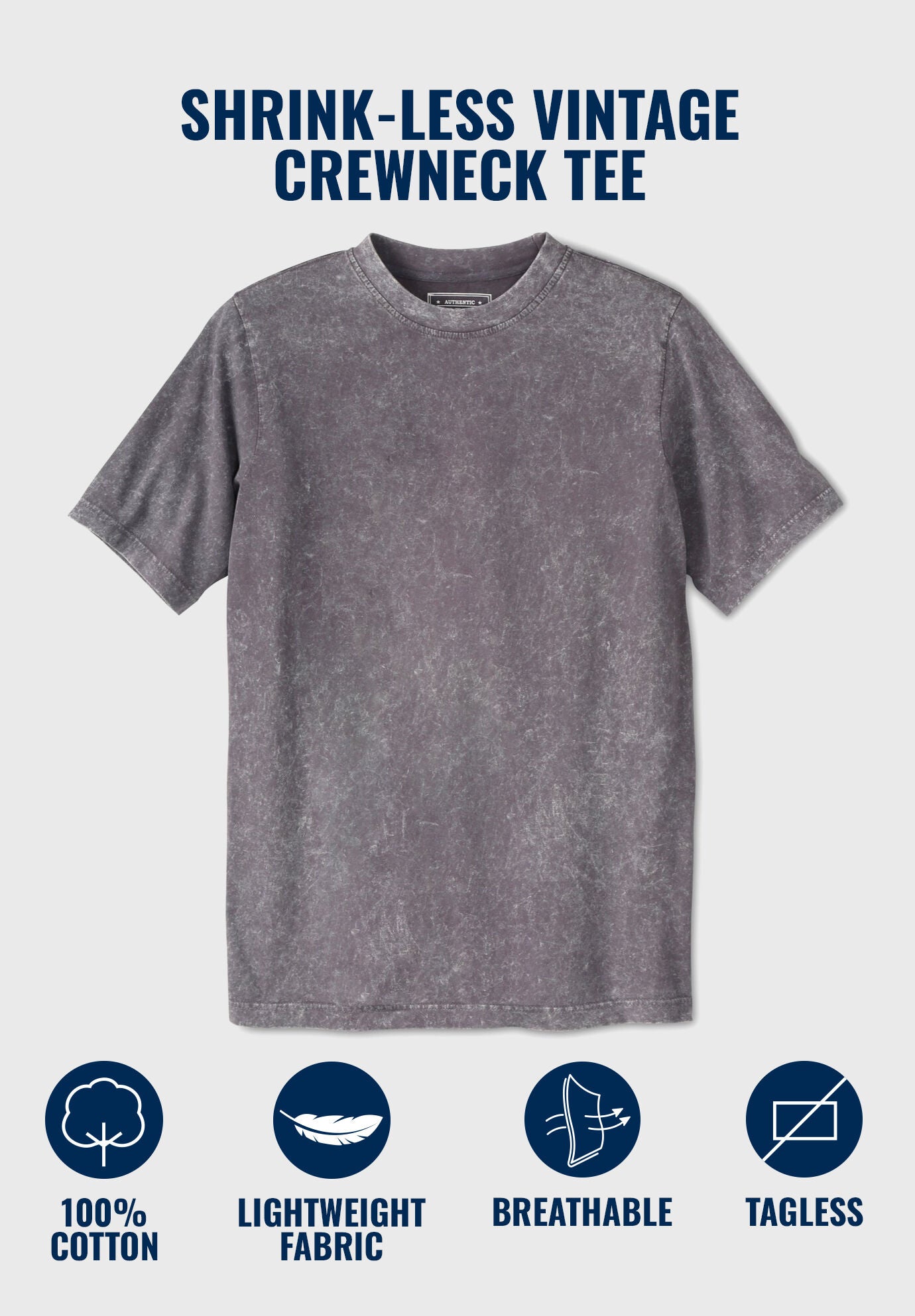 Longer Length Shrinkless Vintage Crewneck Tee, , on-hover image number 1