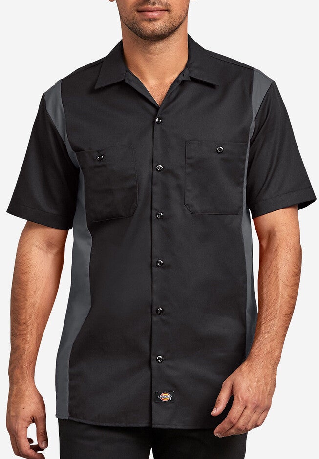Two-Tone Short-Sleeve Work Shirt by Dickies®, BLACK CHARCOAL, hi-res image number 0