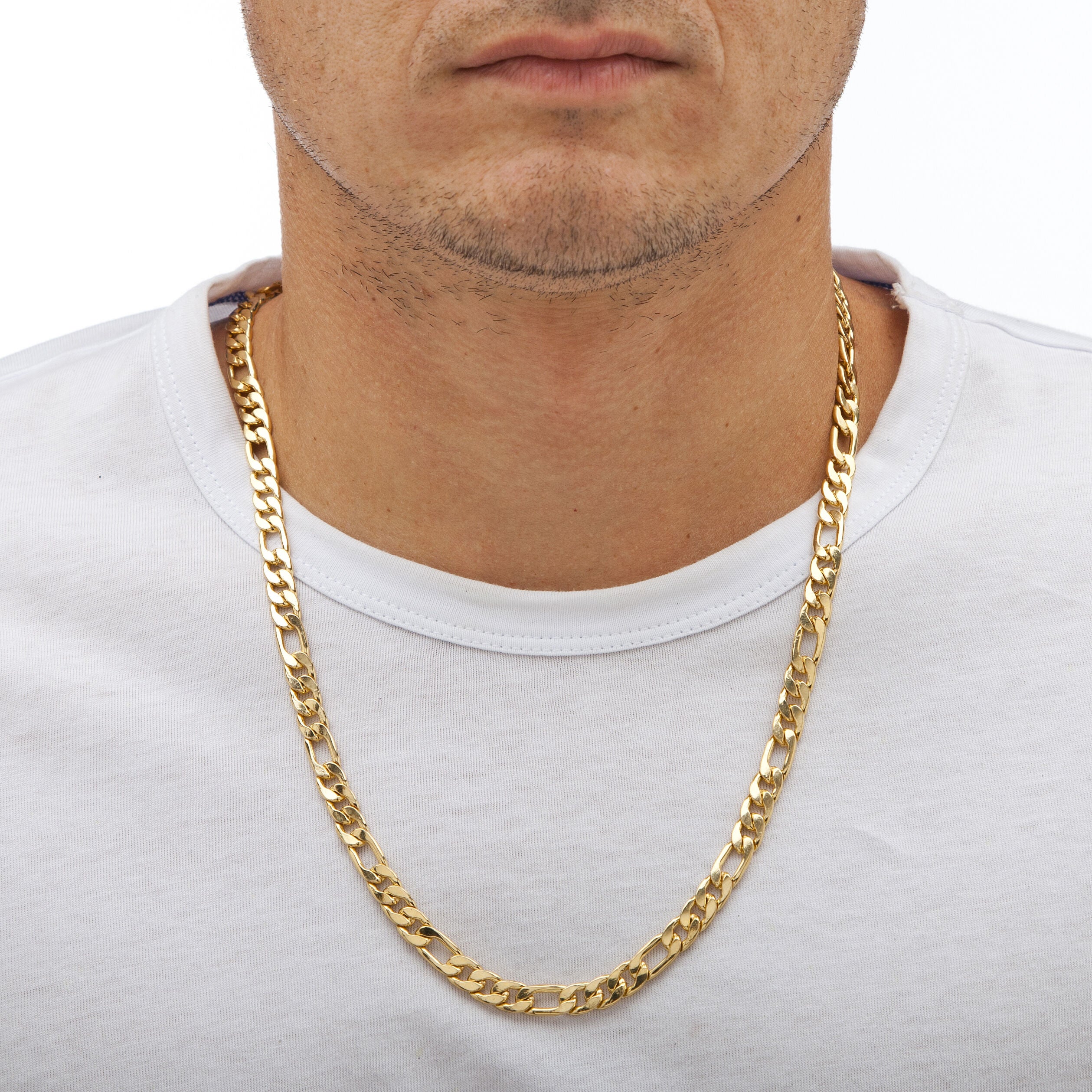 Men&#39;s Gold Ion-Plated Figaro-Link 6.5 mm Chain Necklace 22 inches, GOLD, alternate image number 2