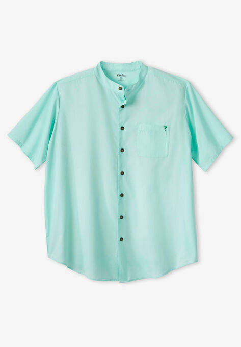 Short Sleeve Poplin Mandarin Collar Shirt, BLUE TINT, hi-res image number null
