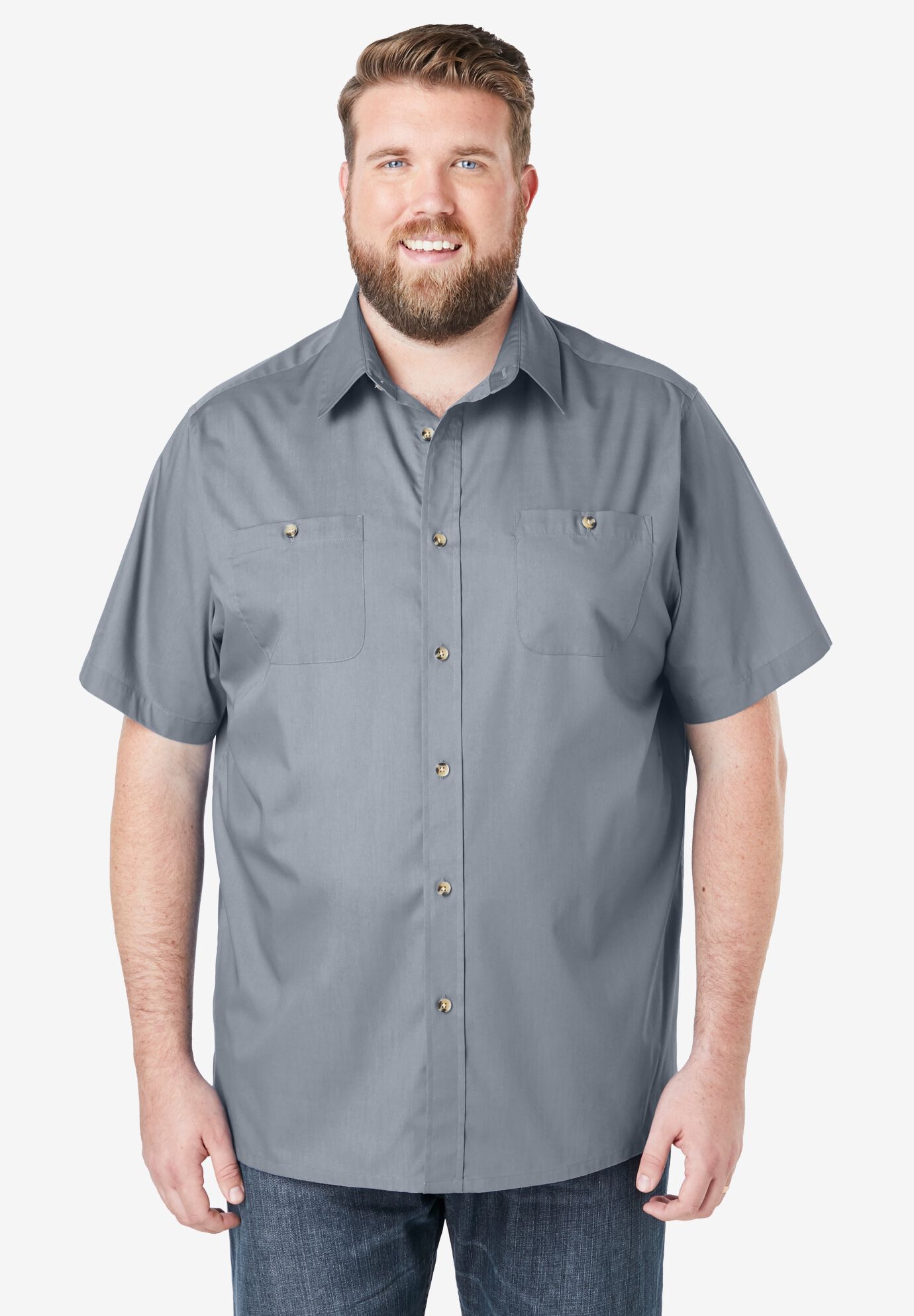 Short-Sleeve Pocket Sport Shirt for Big Men, Gunmetal | King