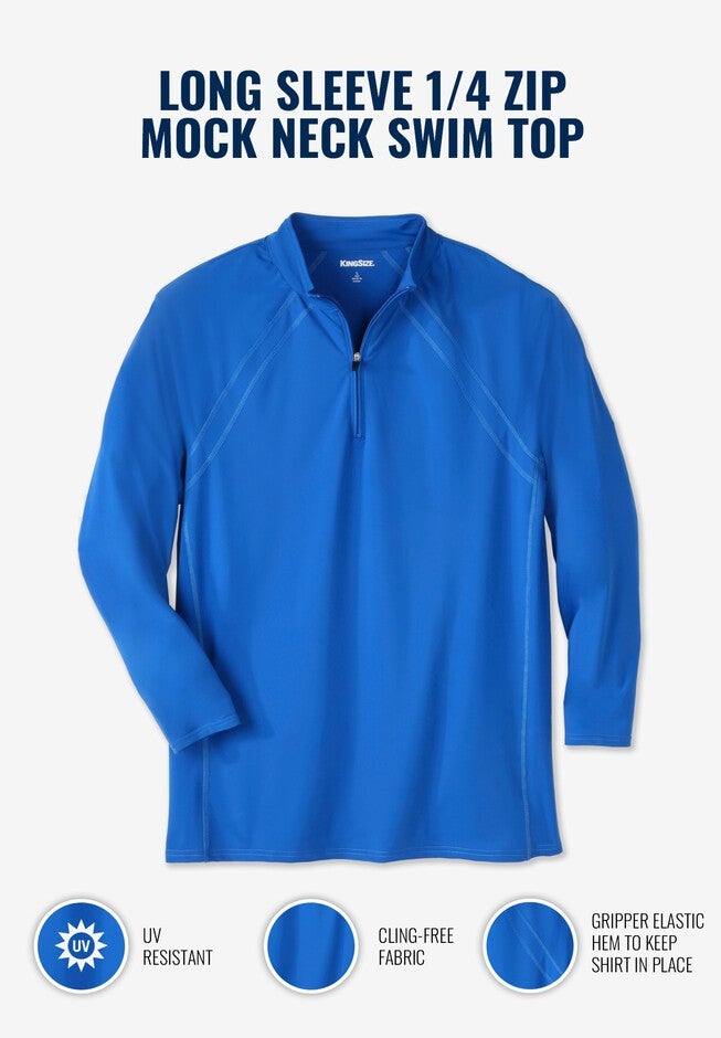 Long Sleeve 1/4 Zip Mock Neck Swim Top, , on-hover image number null
