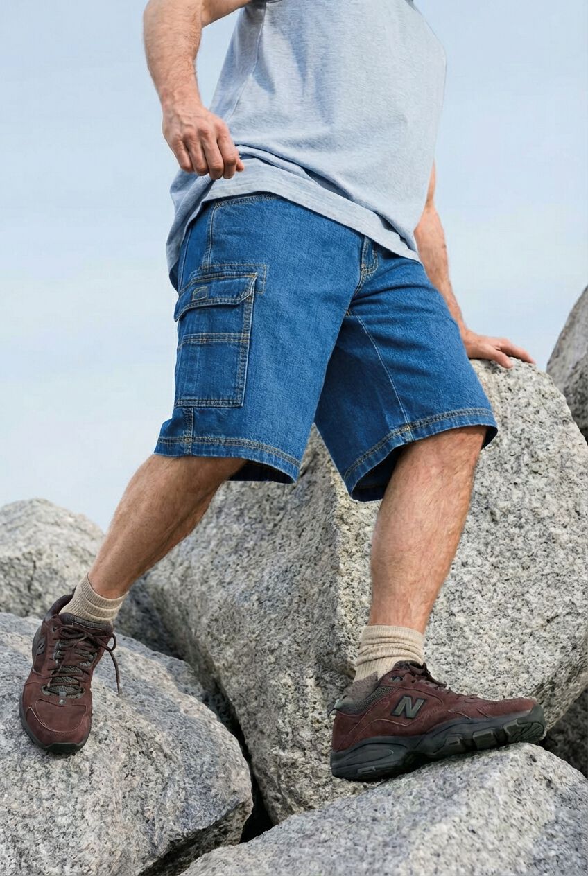 Elastic Waist Denim Cargo Shorts - 12
