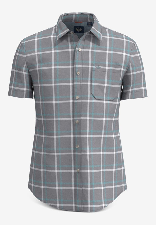 Washed Poplin Short-Sleeve Button Up Shirt, GREY STONE PLAID, hi-res image number 0