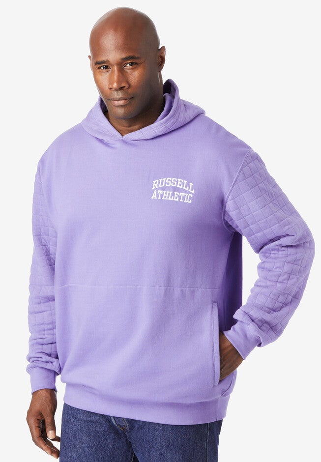 Quilted Sleeve Hooded Sweatshirt, WASHED PERIWINKLE, hi-res image number 0