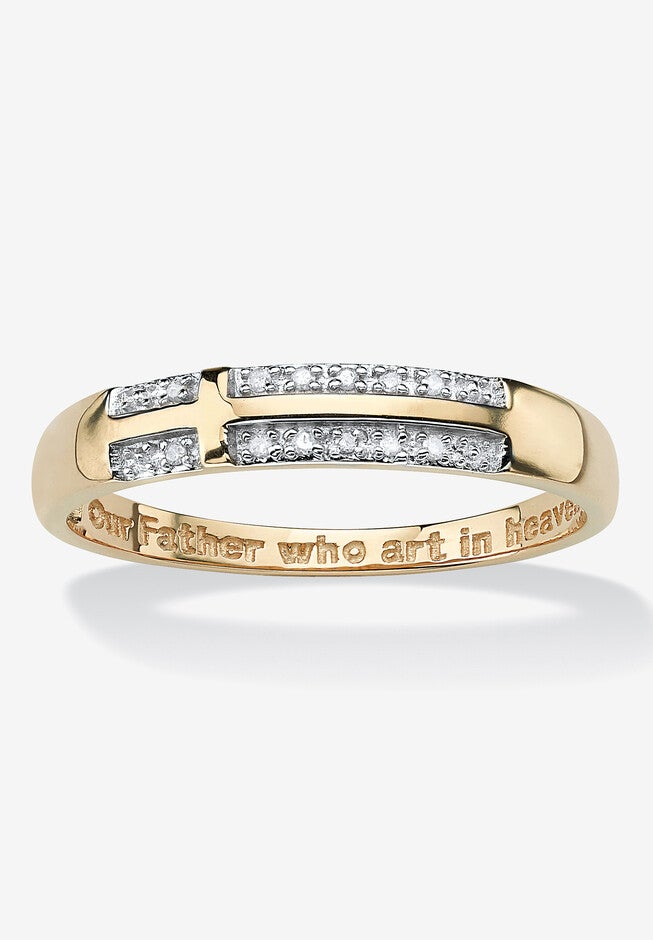 14K Gold over Sterling Silver Diamond Accent Sideways Cross Ring, DIAMOND, hi-res image number 0