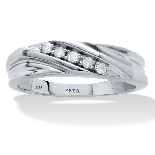 Men's .1 TCW Platinum-Plated Sterling Silver Diamond Band, WHITE, hi-res image number null