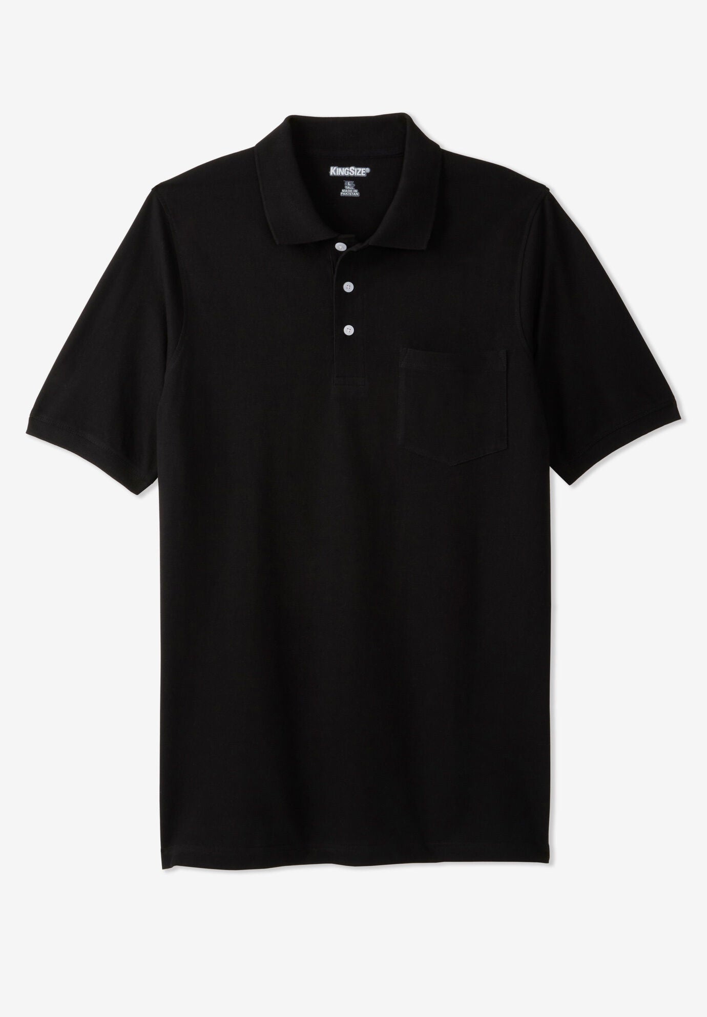Relaxed Longer-Length Piqué Polo Shirt, Black | King Size