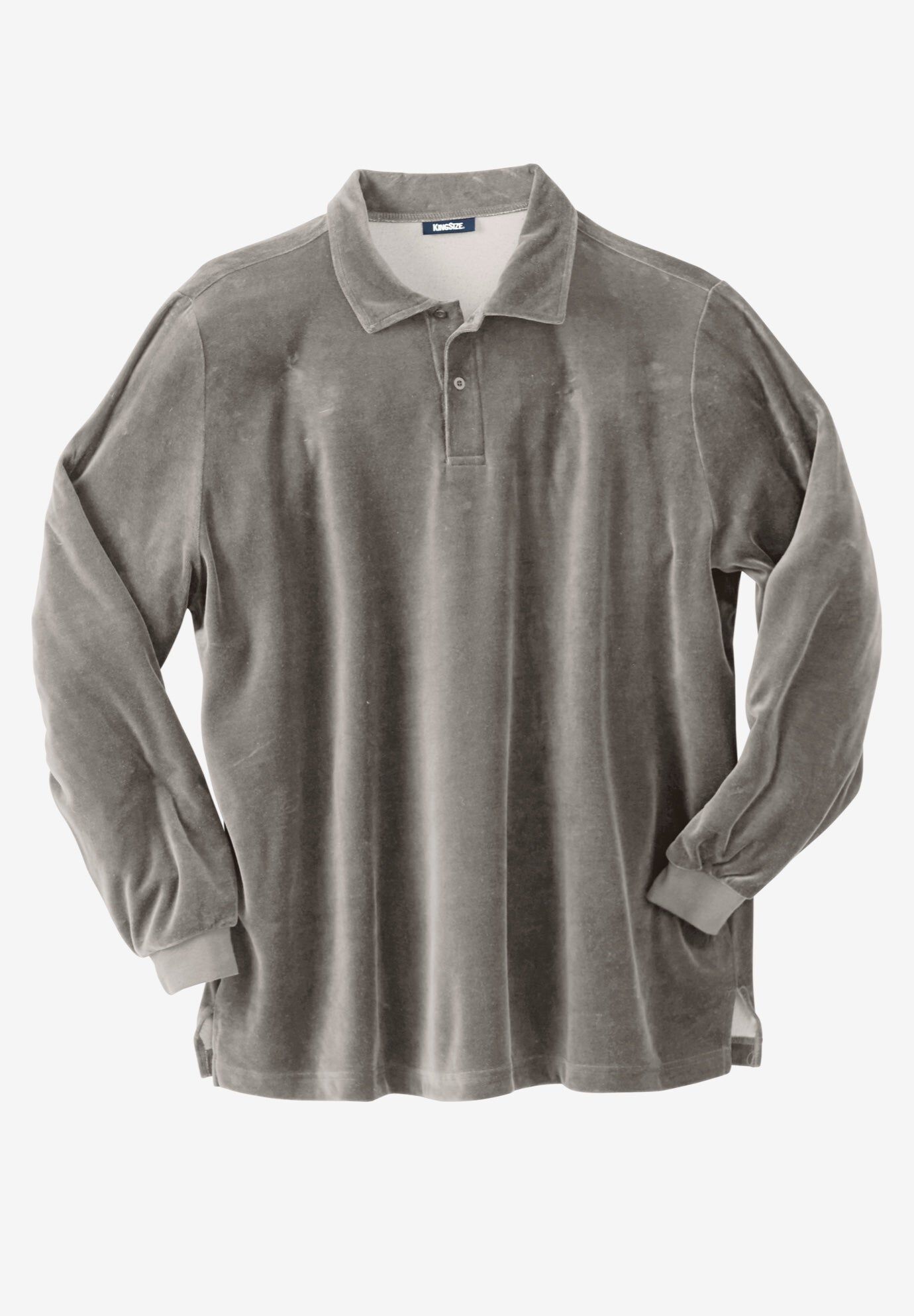 Long-Sleeve Velour Polo, STEEL, hi-res image number 0