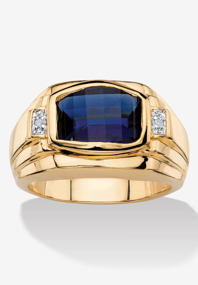 Men'S 2.77 Tcw Created Blue Sapphire And Diamond Accent 18K Gold-Plated Ring, BLUE, hi-res image number null
