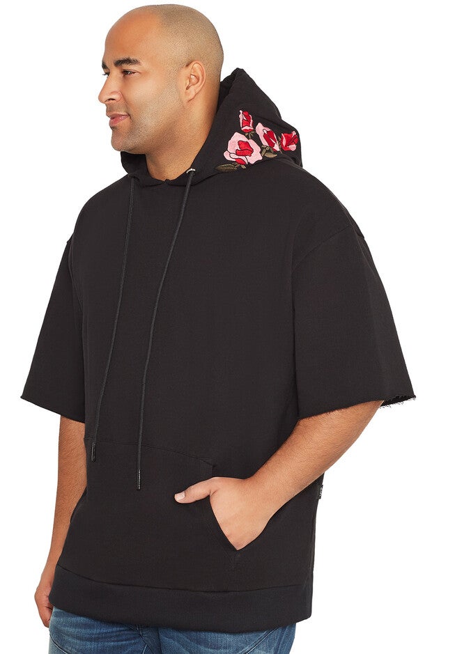 Short Sleeve Hoodie with Rose Embroidery, ONYX, hi-res image number null