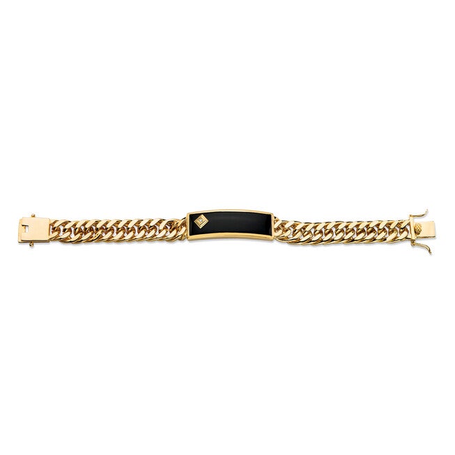 Men's Genuine Onyx and Diamond Accent Gold-Plated Curb-Link Bracelet 8 inches, BLACK, alternate image number null