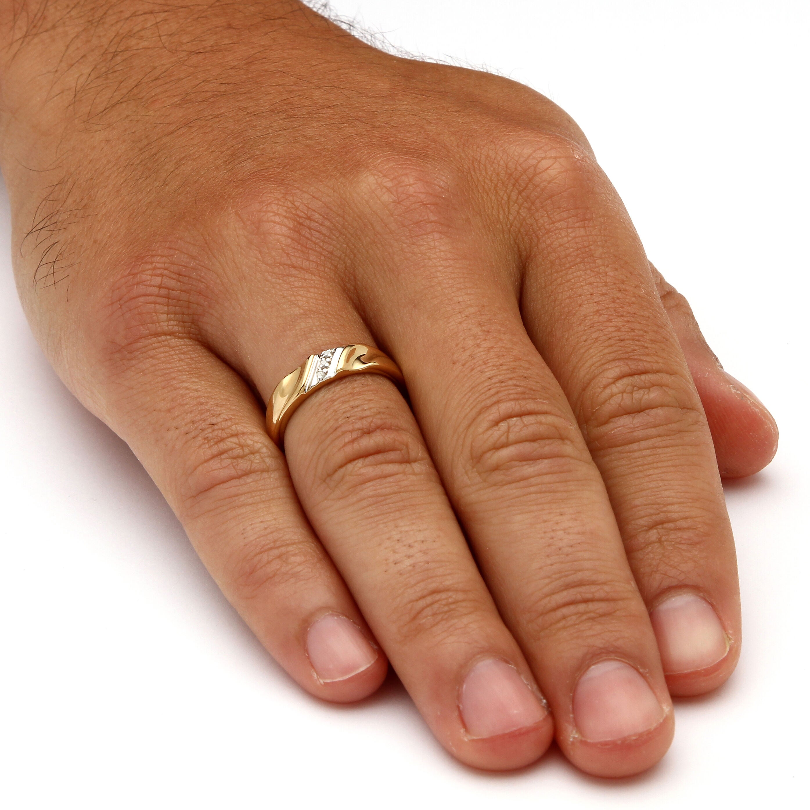 Men's Diamond Accented Wedding Ring in Gold-Plated Sterling Silver, WHITE, alternate image number 2