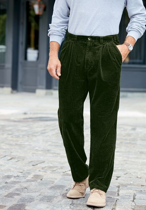 Expandable Waist Corduroy Pleat-Front Pants | King Size