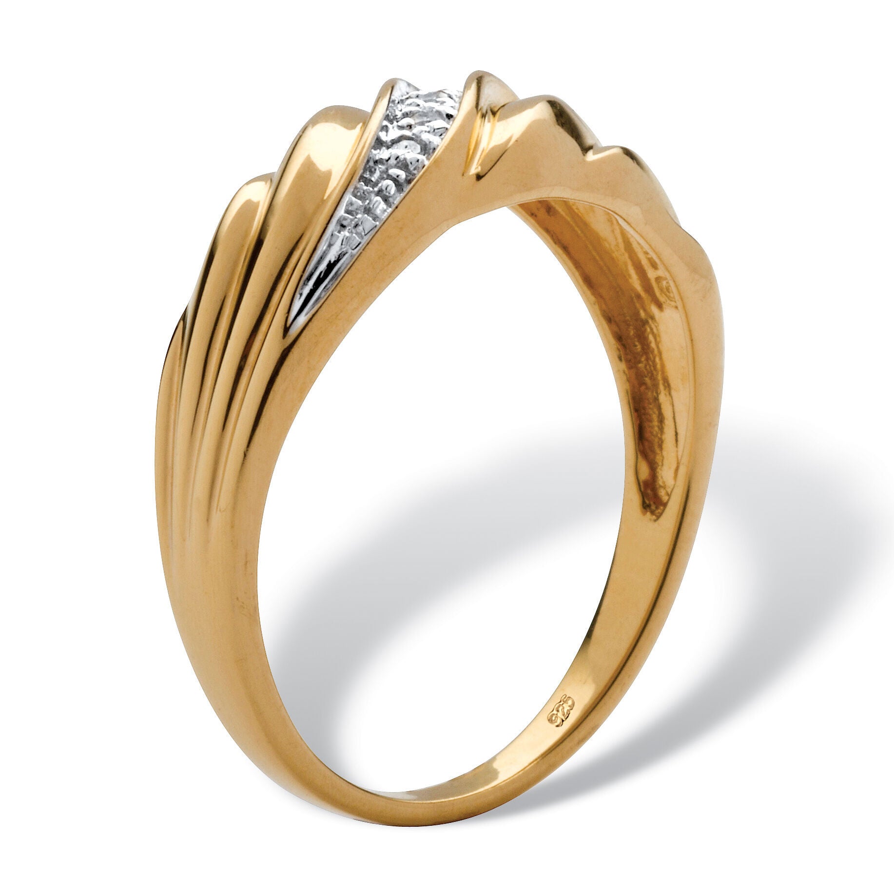 Men&#39;s Diamond Accent Ring in Gold-Plated Sterling Silver, WHITE, on-hover image number 1