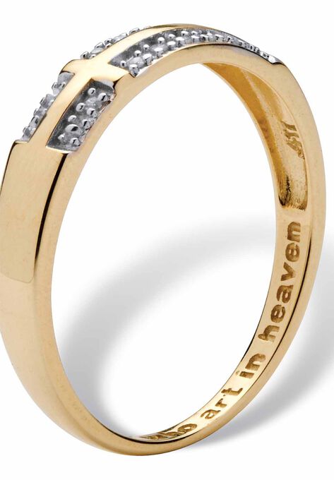 10K Yellow Gold Diamond Accent "Lord's Prayer" Cross Ring, , on-hover image number null