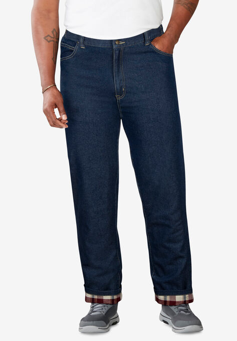 Flannel-Lined Side-Elastic Jeans | King Size