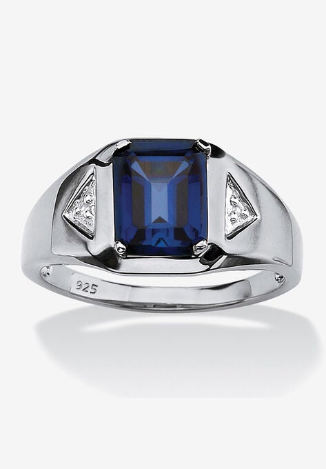Platinum Over Sterling Silver Sapphire and Diamond Accent Ring, SAPPHIRE DIAMOND, hi-res image number null
