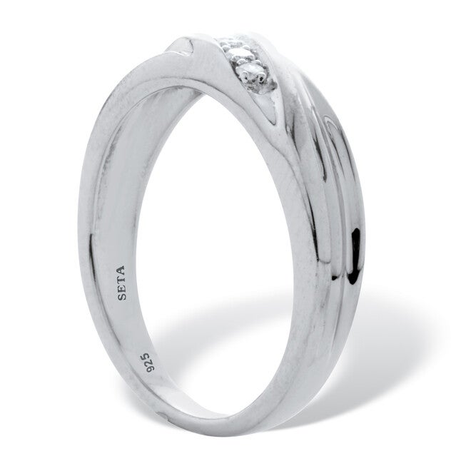 Men's .1 TCW Platinum-Plated Sterling Silver Diamond Band, WHITE, on-hover image number null