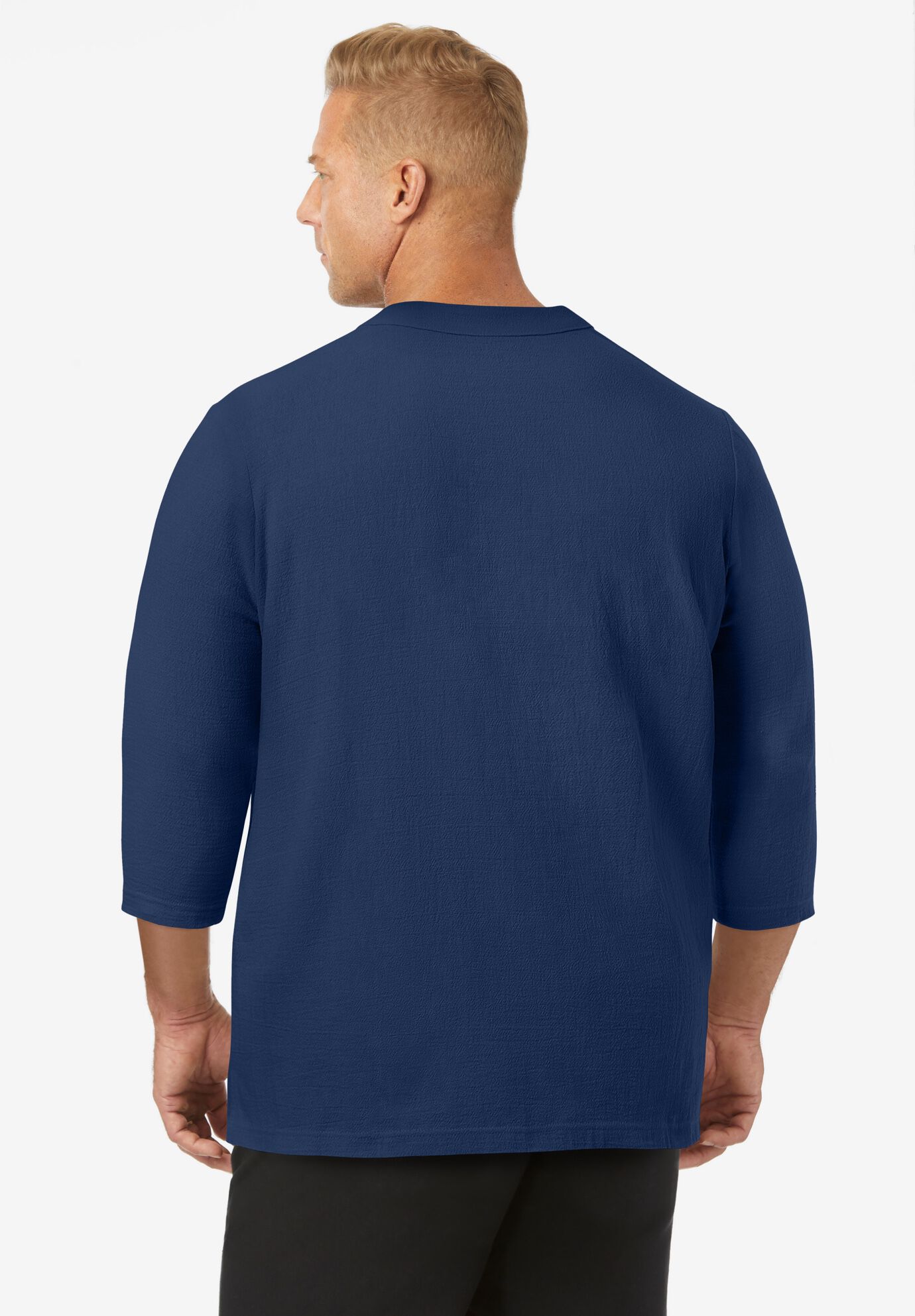 Gauze Lace-Up Shirt, NAVY, on-hover image number 1