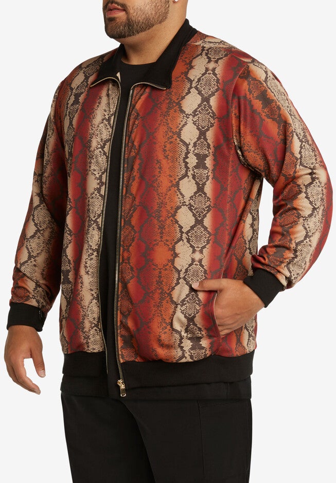 MVP Collections® Animal Print Bomber Jacket, MERLOT PYTHON, hi-res image number 0