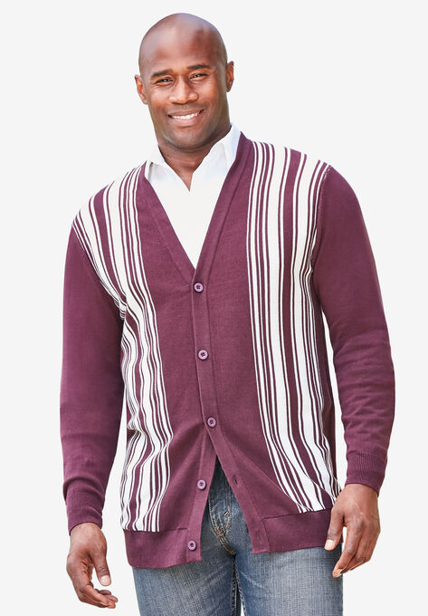 Lightweight Striped Cardigan Sweater, DEEP BURGUNDY, hi-res image number null