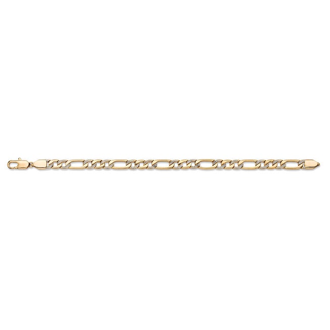 Men's Diamond Accent Pave-Style Gold-Plated Figaro-Link Bracelet 8.5 inches, WHITE, alternate image number null
