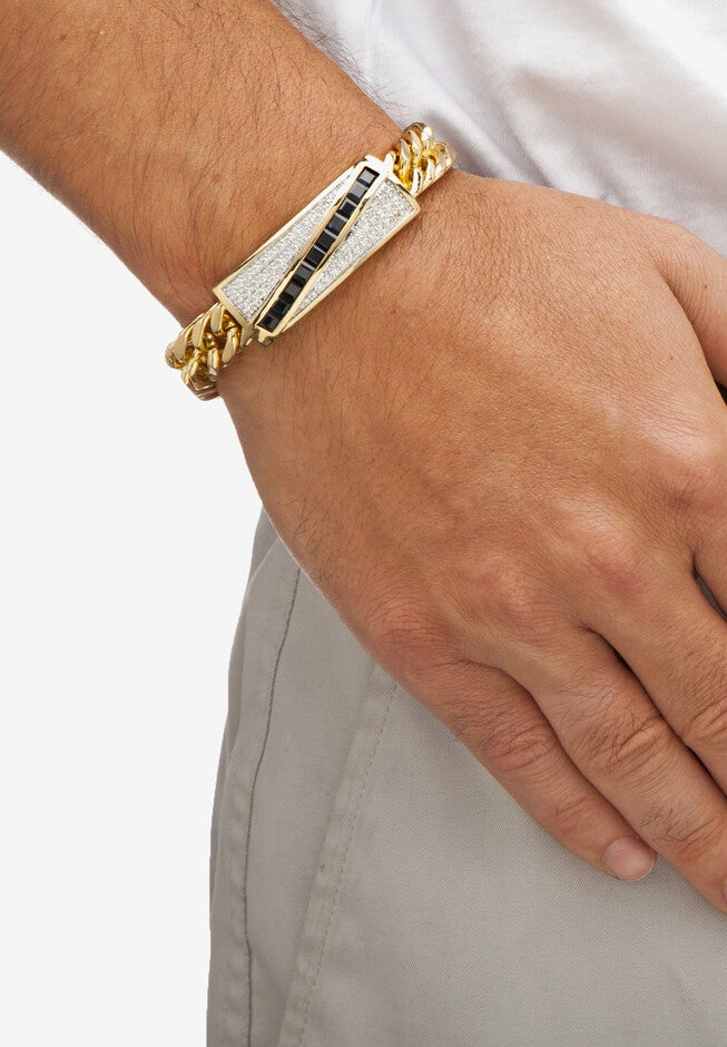 Men's Yellow Gold over Sterling Silver Square Sapphire and Round Ring Cubic Zirconia (7 5/8 cttw), , alternate image number 2