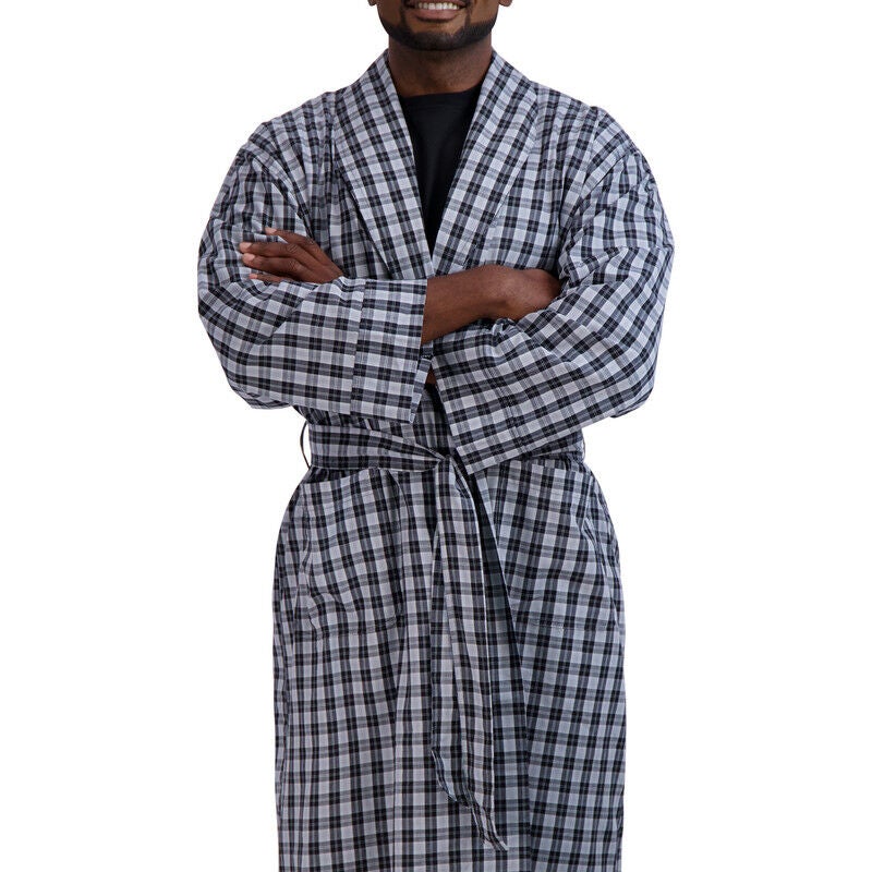 Shawl Collar Robe, BLACK PLAID, alternate image number 2