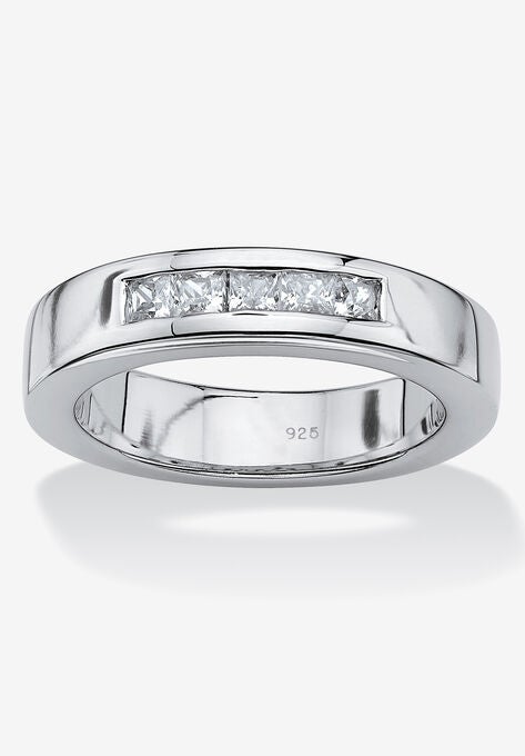 Platinum Over Sterling Silver Cubic Zirconia Wedding Ring, WHITE, hi-res image number null