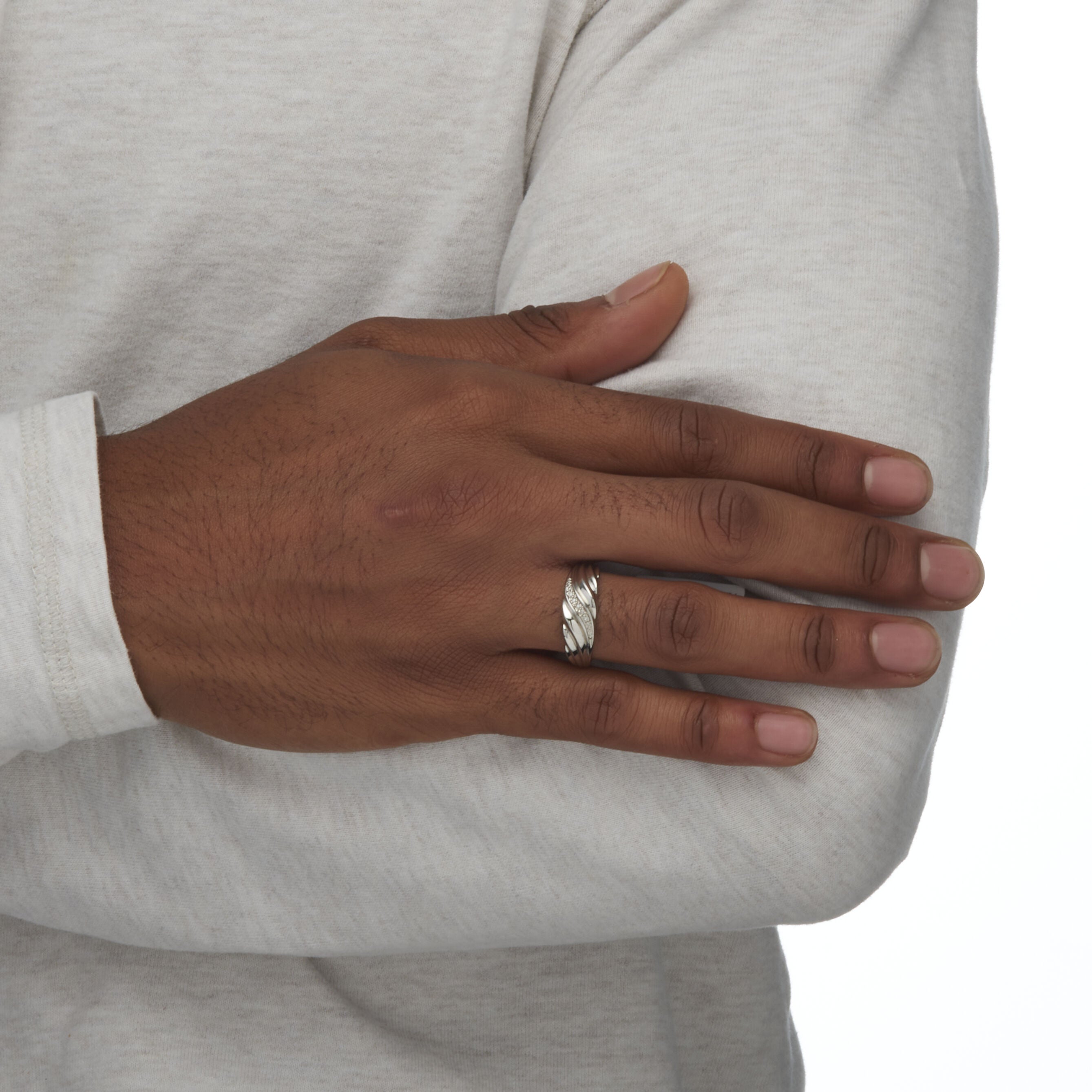 Men's Diamond Accent Diagonal Swirl Ring in Platinum-plated Sterling Silver, WHITE, alternate image number 3