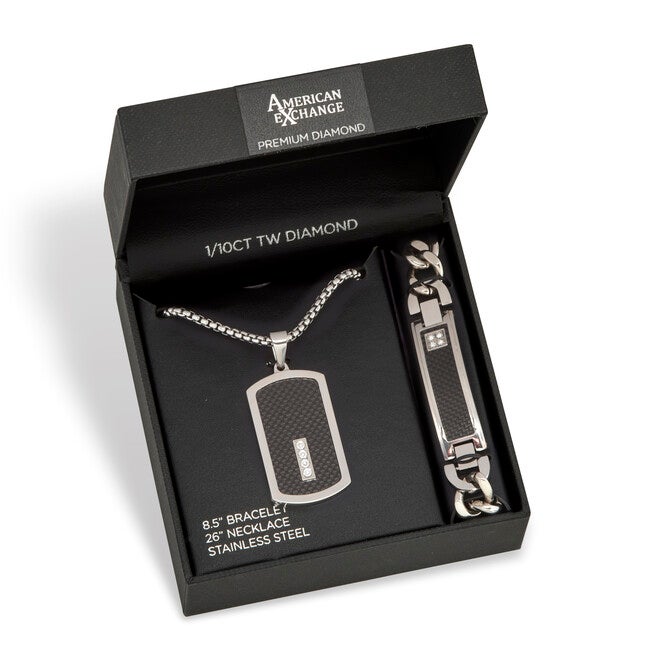 Men's Crystal Black Ion-Plated Stainless Steel Dog Tag Necklace Set 26 Inch, WHITE, alternate image number 4