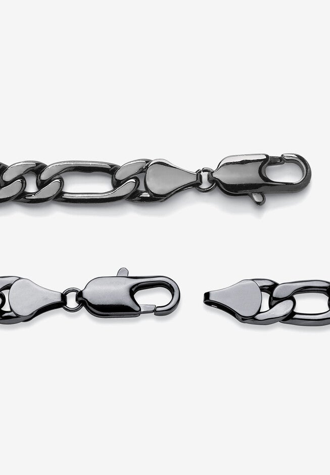 Men'S Black Ruthenium Plated Figaro Link Bracelet (10.5Mm), , 30 Inch Chain, , on-hover image number 1