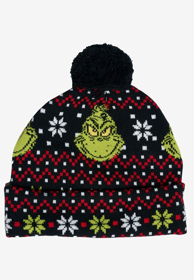 Men's Dr Seuss Grinch Knit Beanie Hat & Touch Screen Gloves Christmas, BLACK, alternate image number 2